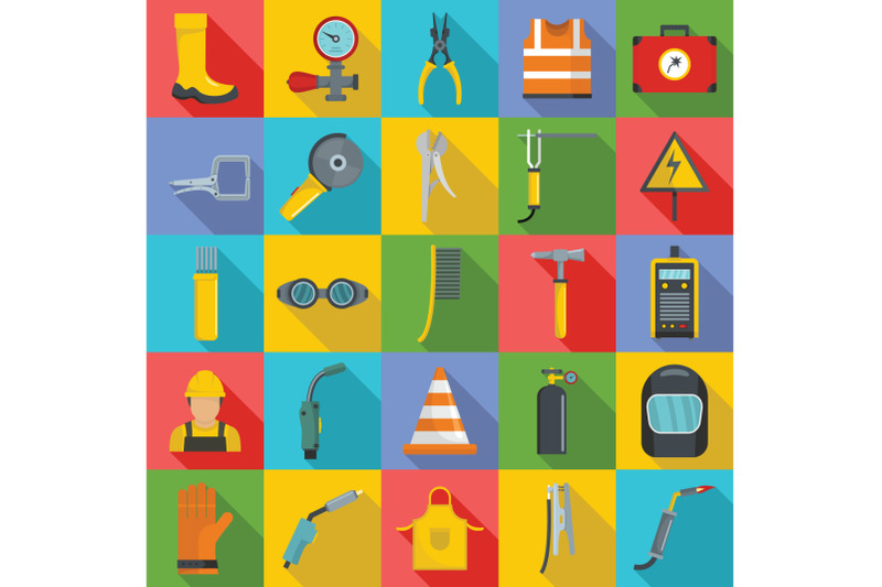 welder-equipment-icons-set-flat-style