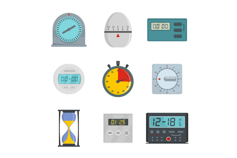 kitchen-timer-icons-set-flat-style