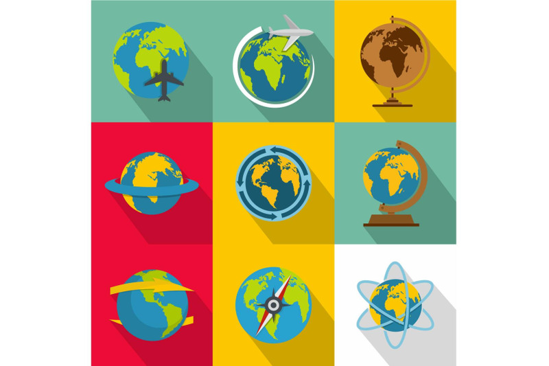 planetary-environment-icons-set-flat-style