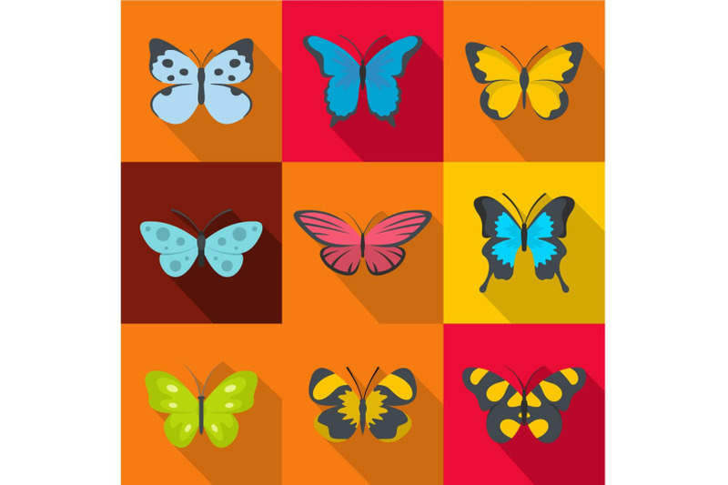 forest-butterfly-icons-set-flat-style