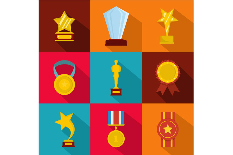 glory-award-icons-set-flat-style