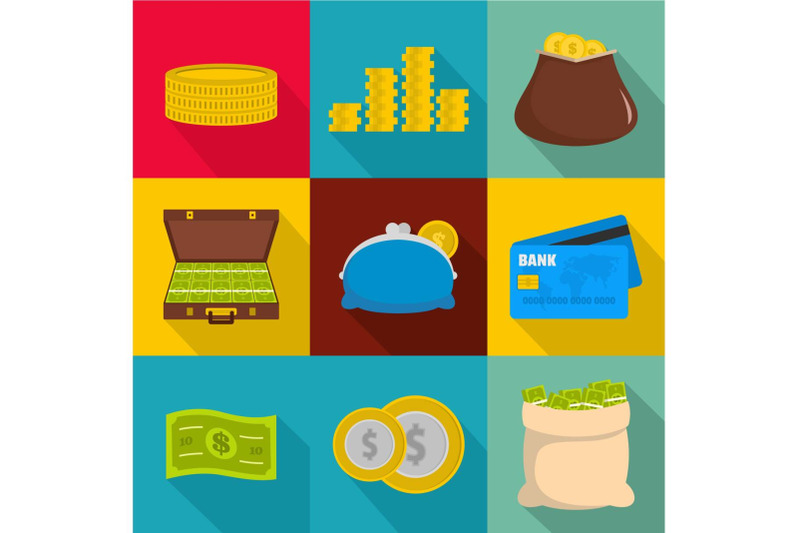 money-stockpile-icons-set-flat-style