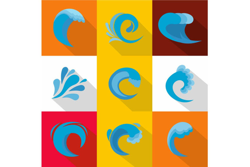 ocean-wave-icons-set-flat-style