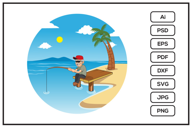 cartoon-oldman-fishing-design-illustration