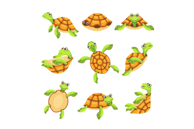 happy-turtle-icons-set-cartoon-style