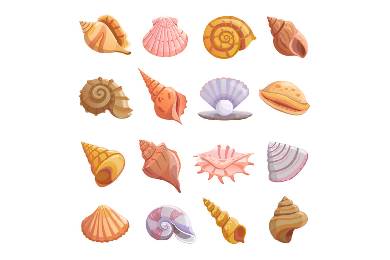 sea-shell-beach-icons-set-cartoon-style