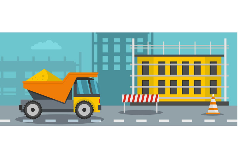 lorry-for-construction-banner-horizontal-flat-style