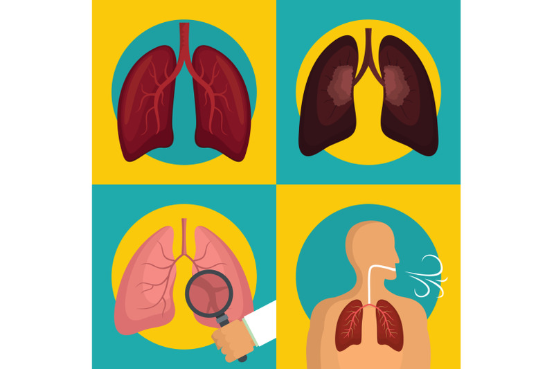 lung-organ-human-breathing-icons-set-flat-style