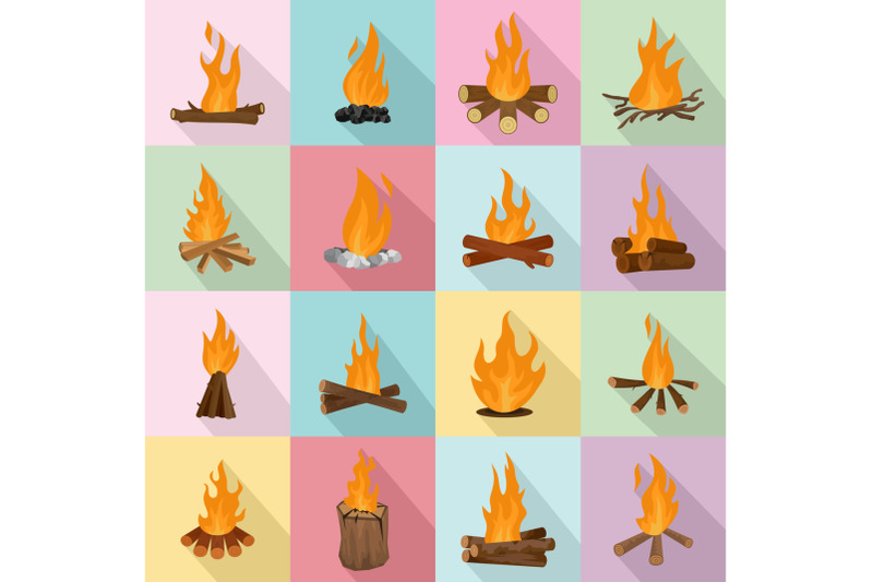 bonfire-night-fire-icons-set-flat-style