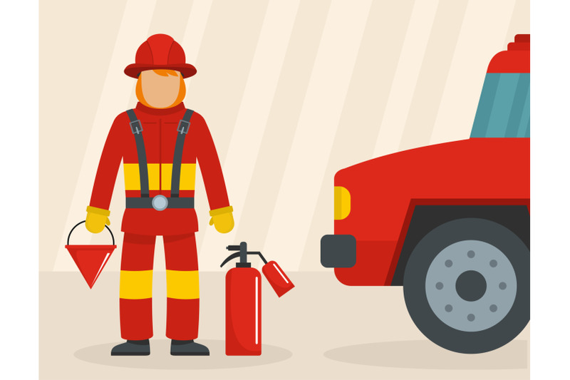 firefighter-with-car-concept-flat-style