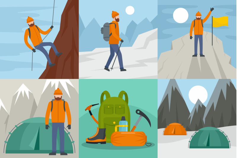 mountaineering-ride-banner-concept-set-flat-style