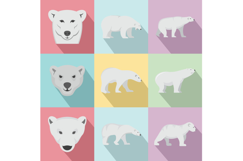 polar-bear-baby-white-icons-set-flat-style