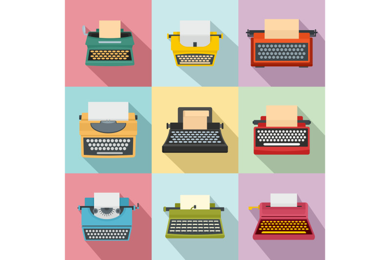 typewriter-machine-keys-old-icons-set-flat-style