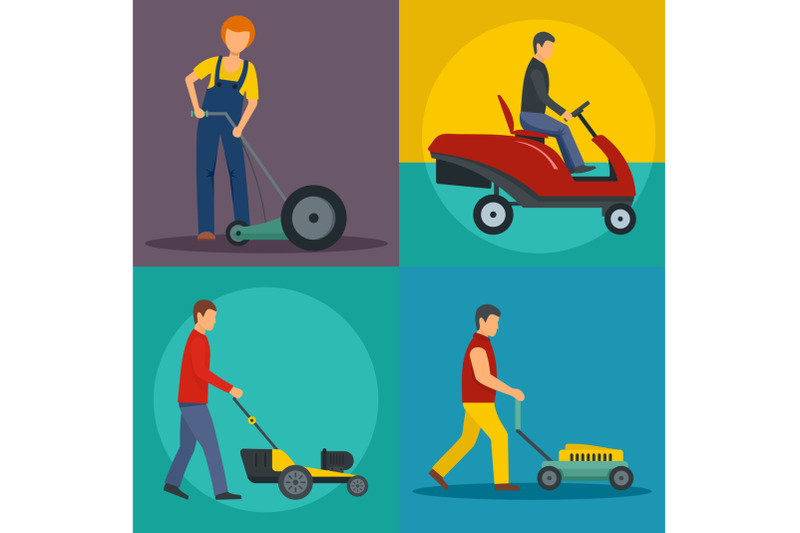 lawnmower-service-banner-concept-set-flat-style