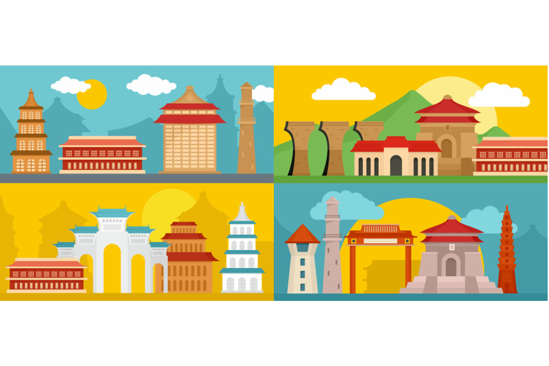 taipei-taiwan-city-banner-concept-set-flat-style