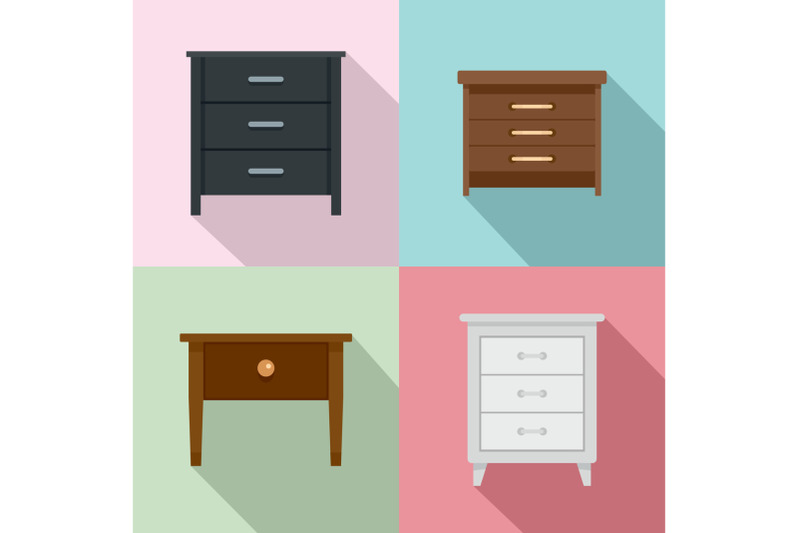 nightstand-bedside-icons-set-flat-style