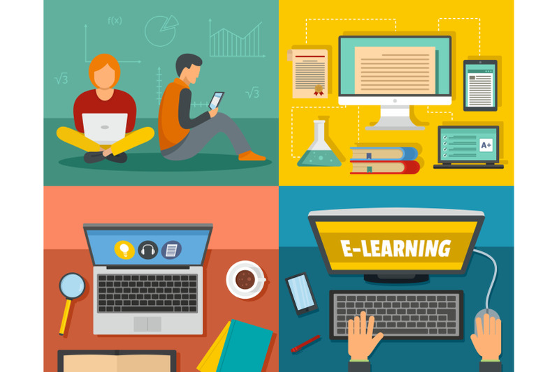 e-learning-training-banner-concept-set-flat-style