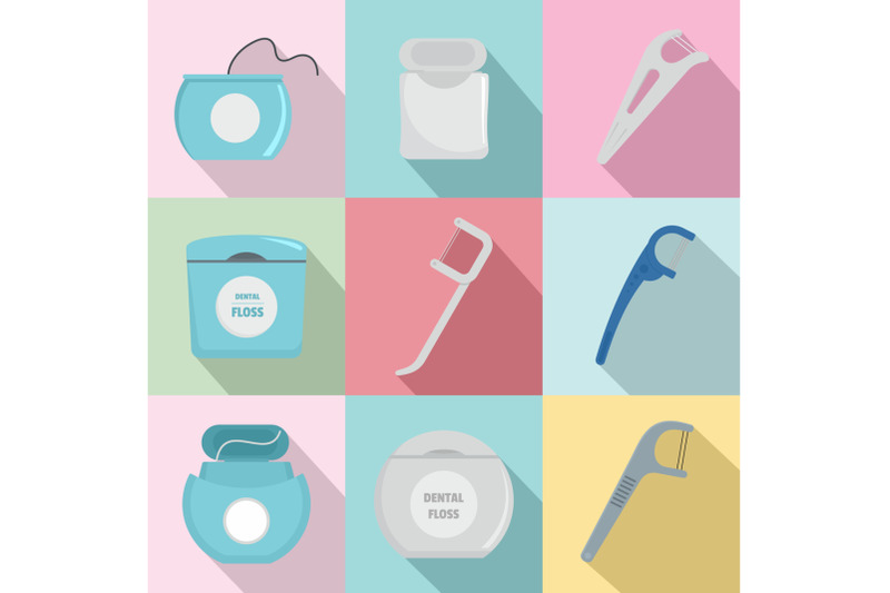 floss-dental-brushing-teeth-icons-set-flat-style