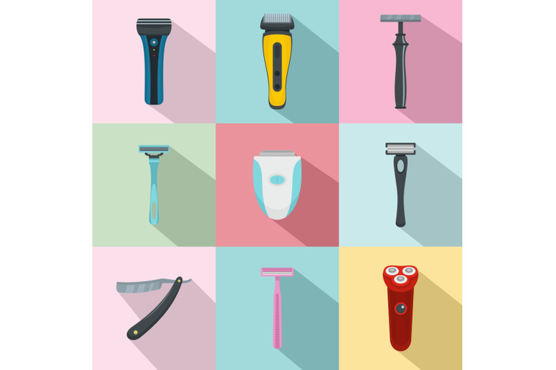 shaver-blade-razor-personal-icons-set-flat-style