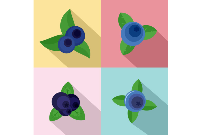 blueberry-sweet-fruit-icons-set-flat-style