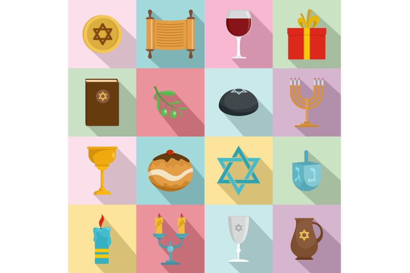 chanukah-jewish-holiday-icons-set-flat-style