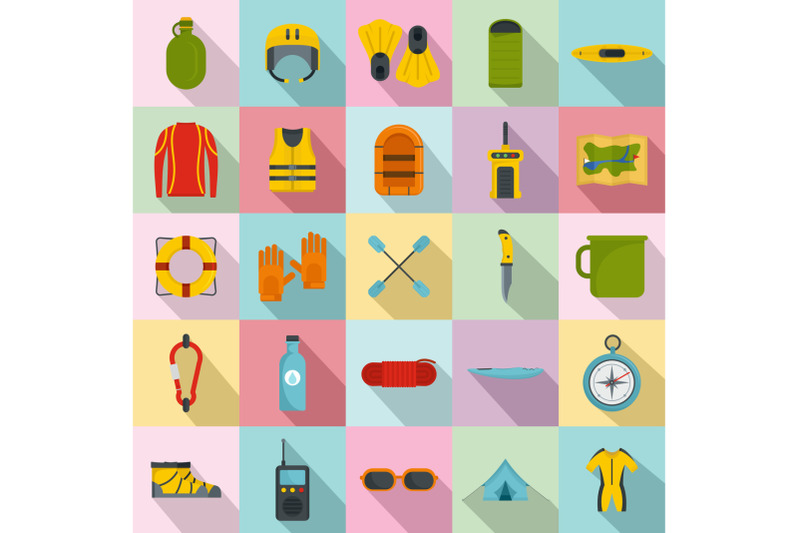 rafting-kayak-water-canoe-icons-set-flat-style