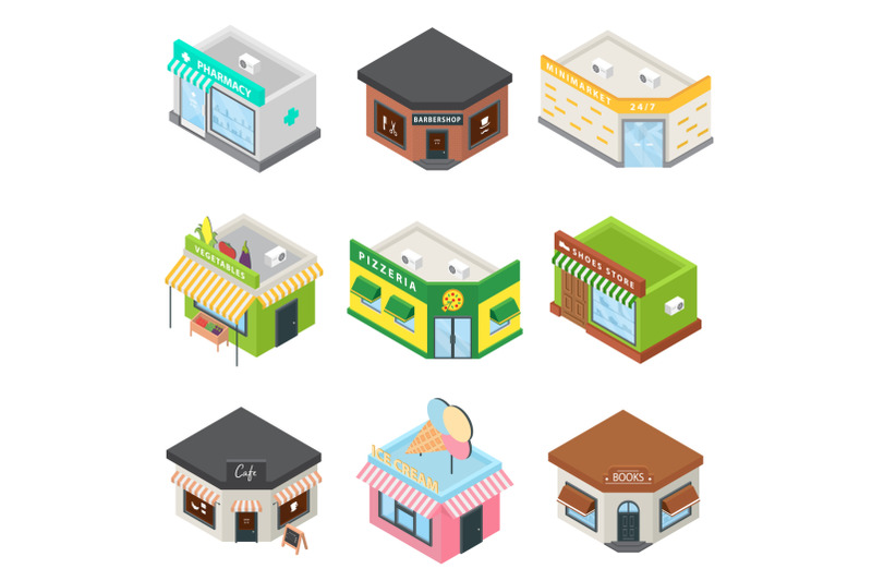 store-facade-front-shop-icons-set-isometric-style