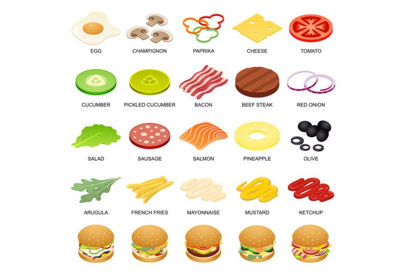 burger-ingredient-icons-set-isometric-style