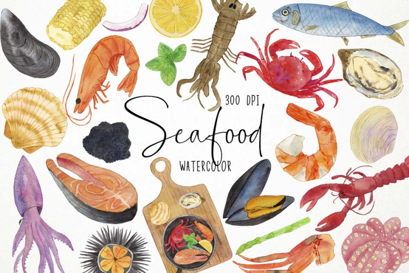 watercolor-seafood-clipart-fish-clipart-ocean-clipart-food-clipart