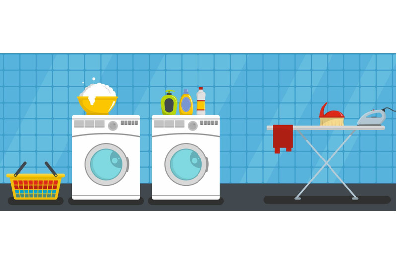 interior-laundry-banner-horizontal-flat-style