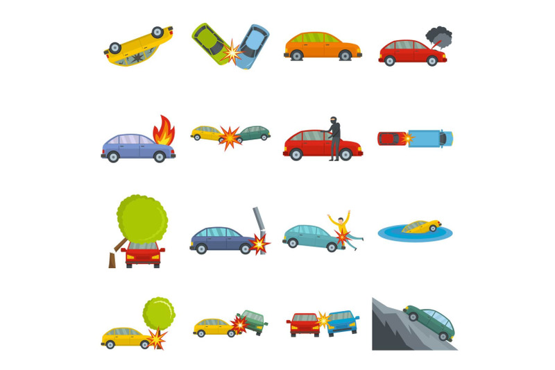 accident-car-crash-case-icons-set-vector-isolated