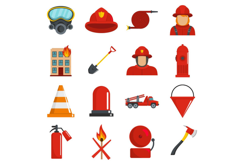 fire-fighter-icons-set-vector-isolated
