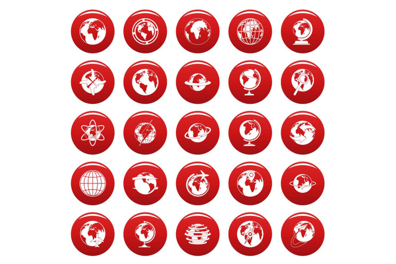 globe-earth-icons-set-vetor-red