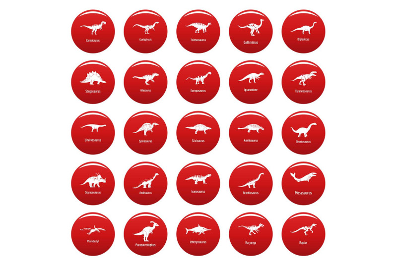 dinosaur-types-signed-name-icons-set-vetor-red