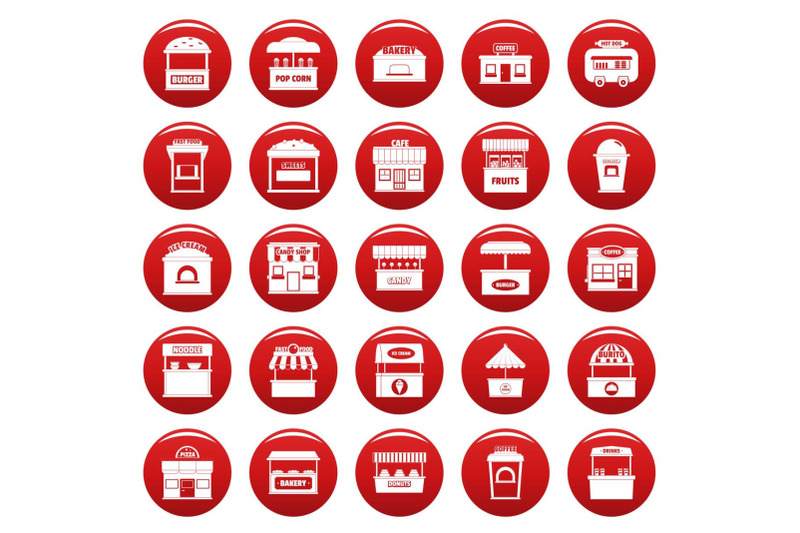 street-food-kiosk-icons-set-vetor-red