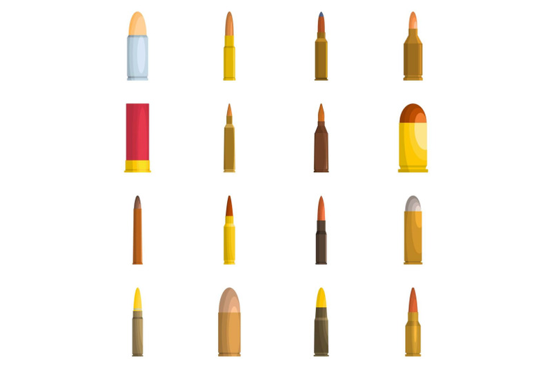 bullet-gun-military-icons-set-vector-isolated