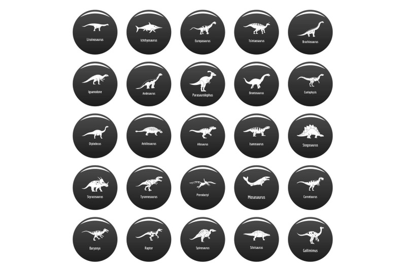 dinosaur-types-signed-name-icons-set-vetor-black