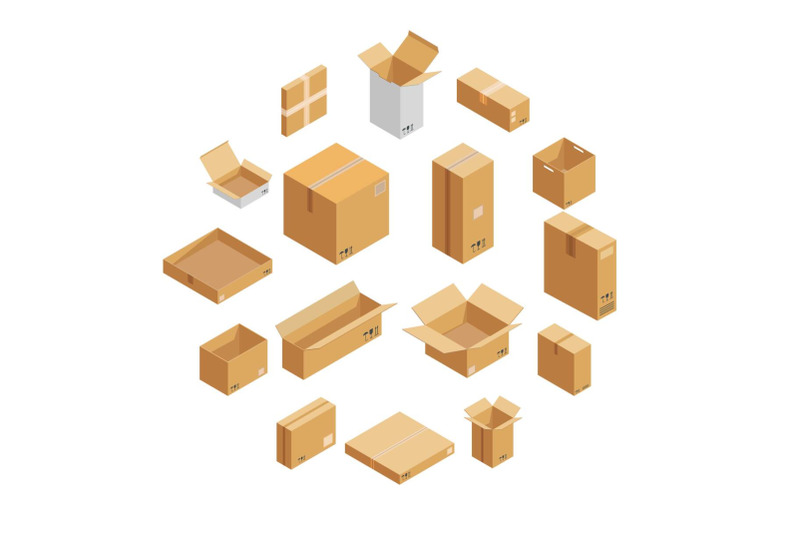 parcel-packaging-box-icons-set-isometric-style