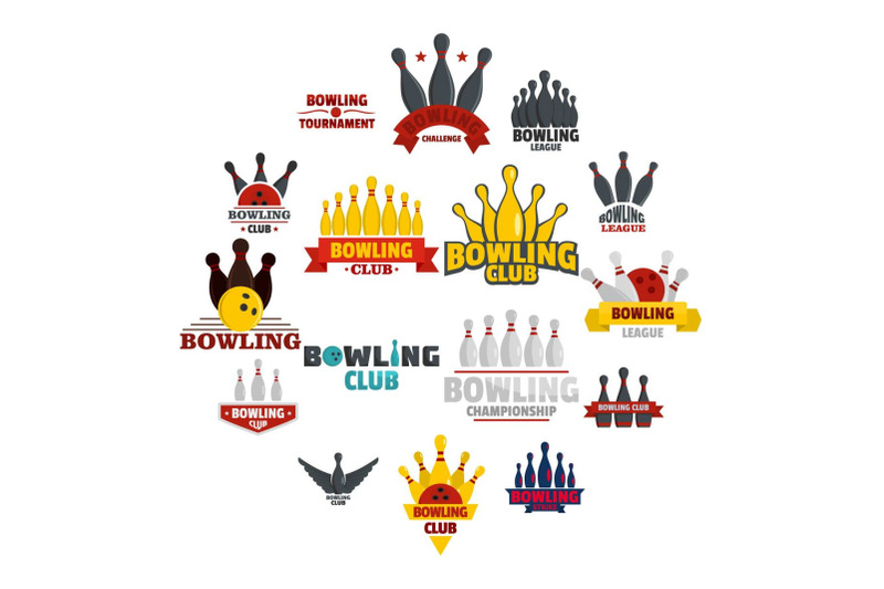 bowling-kegling-game-logo-set-flat-style