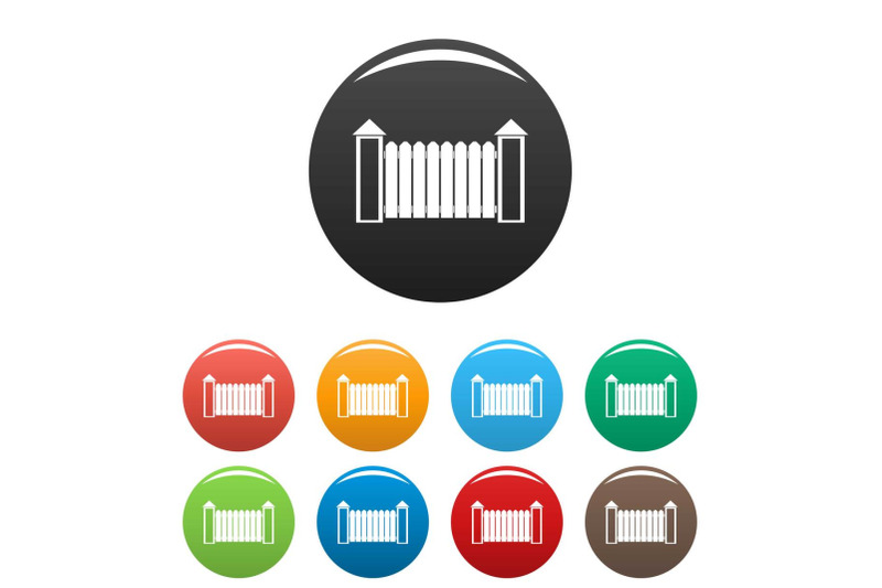 fence-with-turret-icons-set-color-vector