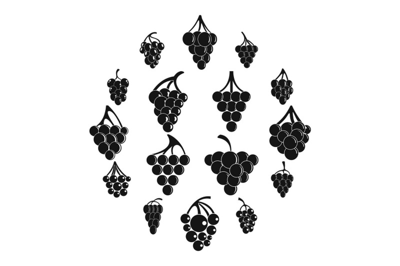 grape-wine-bunch-icons-set-simple-style