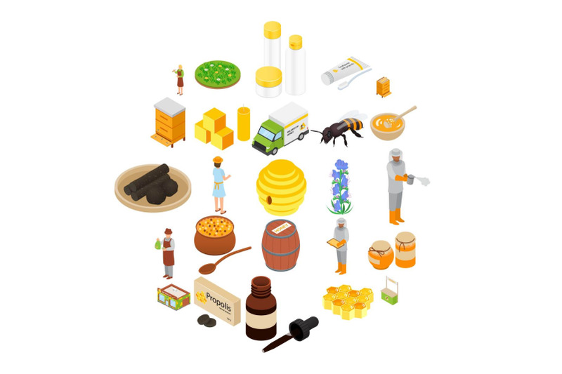 propolis-honey-apiary-icons-set-isometric-style