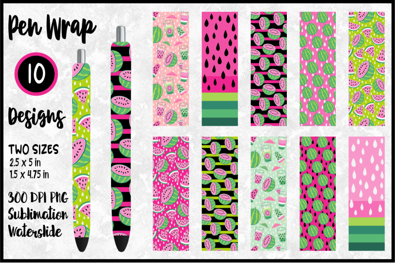 pink-watermelon-pen-wrap-bundle-for-sublimation-waterslide