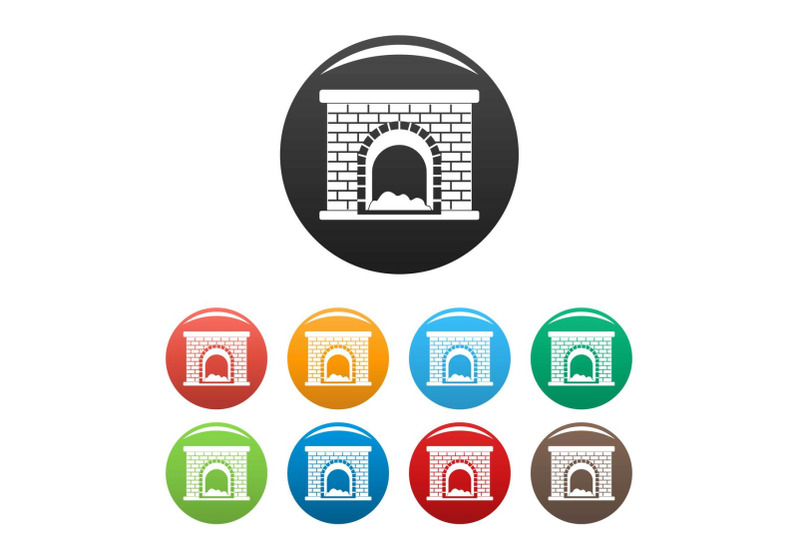 brick-fireplace-icons-set-color-vector