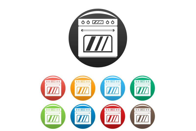 big-gas-oven-icons-set-color-vector