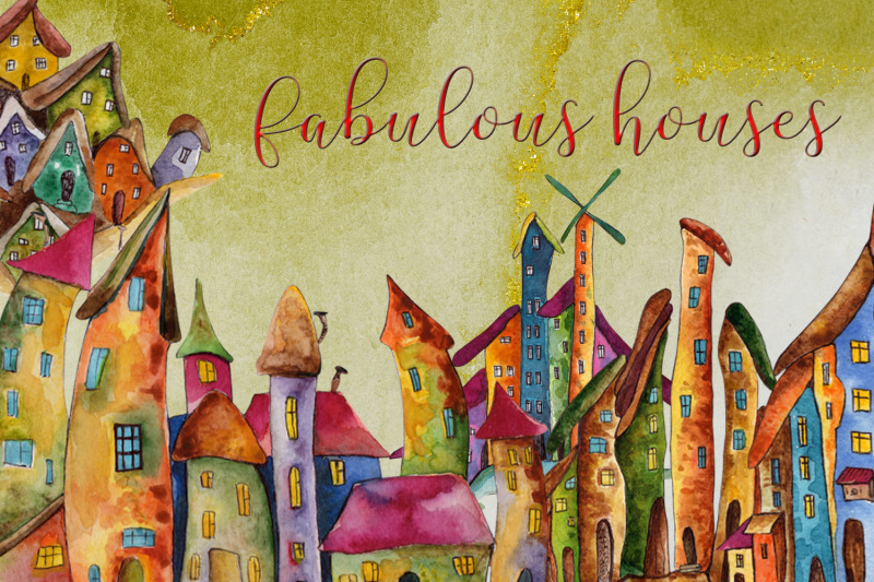 collection-of-watercolors-with-fairy-tale-houses