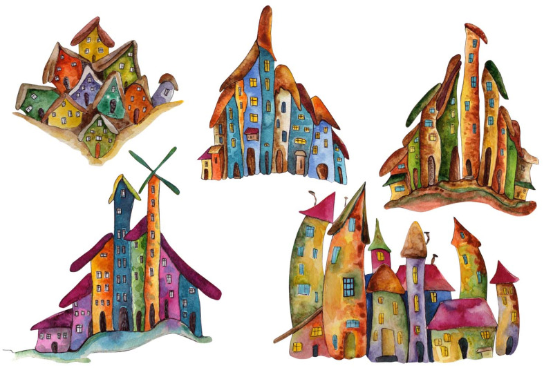 collection-of-watercolors-with-fairy-tale-houses