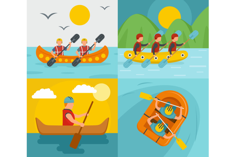 rafting-kayak-canoe-banner-concept-set-flat-style