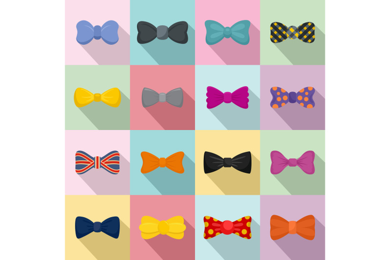bowtie-ribbon-man-tuxedo-icons-set-flat-style