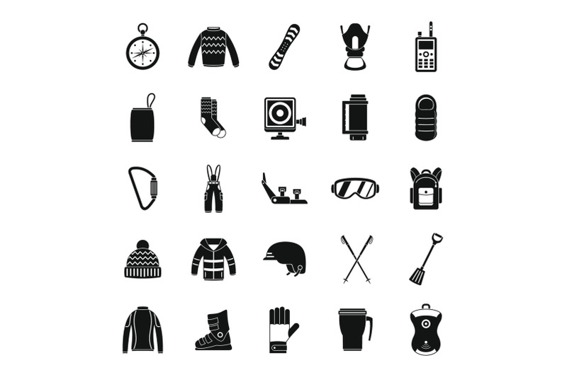 snowboard-equipment-winter-icons-set-simple-style
